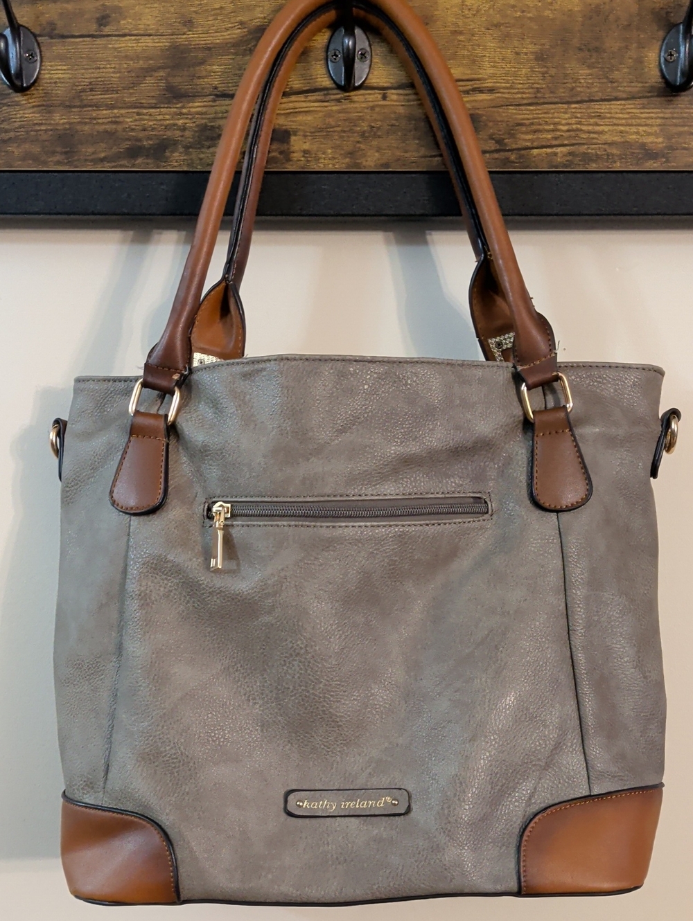 Gray Tote Bag with Brown Accents
